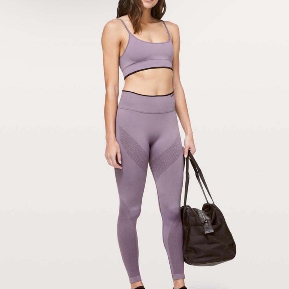 Lululemon Women's‎ Iconic Sweat Leggings Graphite Purple Black Seamless Sz 12